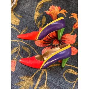 Vintage Escada 80s Colorblock Leather Pumps Size 7